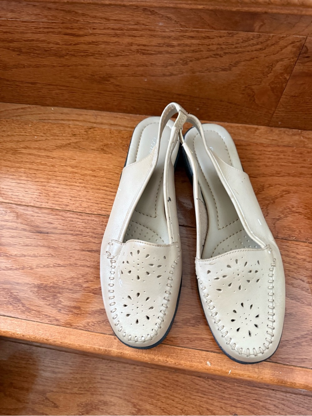 Women’s Cream Slingback Perforated Loafers - Comfortable Everyday Flats